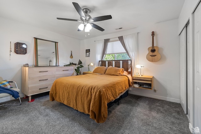 3512 S 300 E Unit P, Salt Lake City, UT 84115 - bedroom with dark carpet, visible vents, baseboards, and ceiling fan