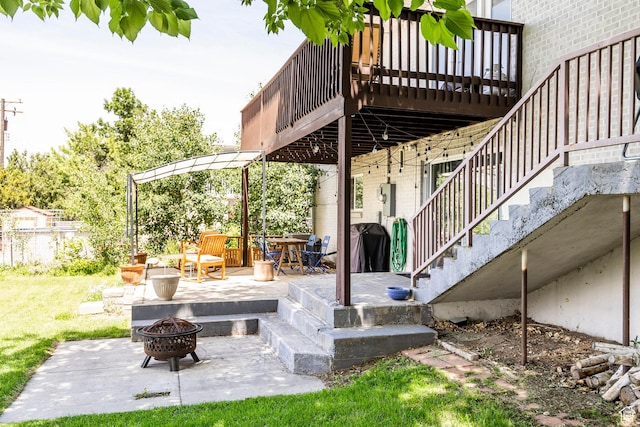 9466 S Indian Ridge Dr E, Sandy, UT 84092 - view of patio with stairs, an outdoor fire pit, and a deck