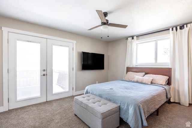 9466 S Indian Ridge Dr E, Sandy, UT 84092 - bedroom with carpet flooring, french doors, access to exterior, and a ceiling fan