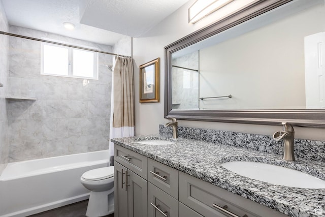 9466 S Indian Ridge Dr E, Sandy, UT 84092 - full bathroom featuring double vanity, shower / tub combo, and toilet