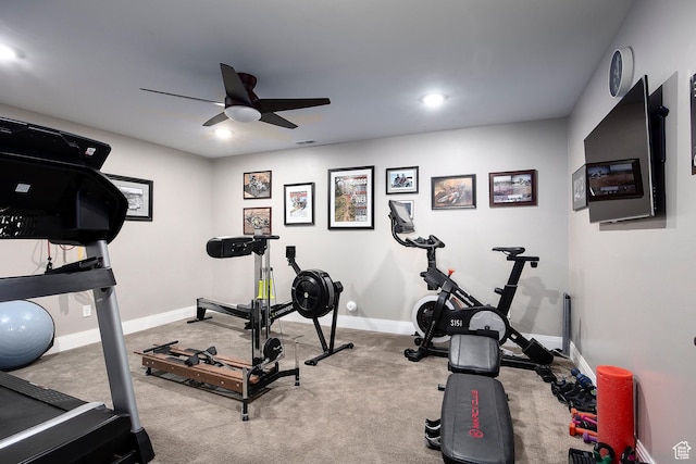 1621 S 4800 E, Heber City, UT 84032 - exercise room with a ceiling fan, carpet floors, baseboards, and recessed lighting