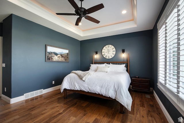 1621 S 4800 E, Heber City, UT 84032 - bedroom featuring a tray ceiling, wood finished floors, baseboards, ceiling fan, and recessed lighting