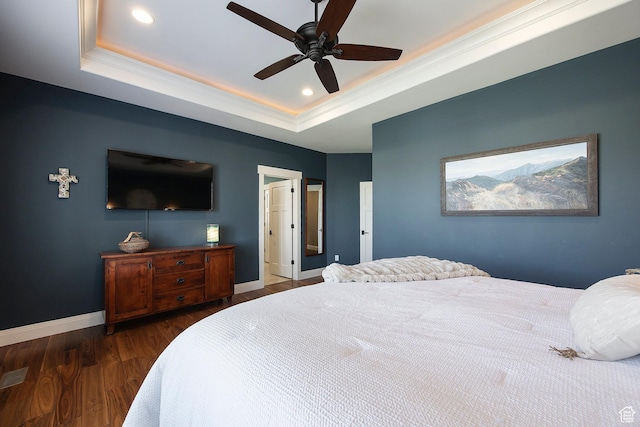 1621 S 4800 E, Heber City, UT 84032 - bedroom featuring a raised ceiling, wood finished floors, baseboards, recessed lighting, and ceiling fan