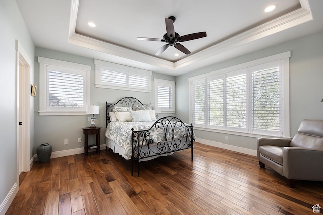 1621 S 4800 E, Heber City, UT 84032 - bedroom featuring a raised ceiling, crown molding, hardwood / wood-style flooring, baseboards, and a ceiling fan