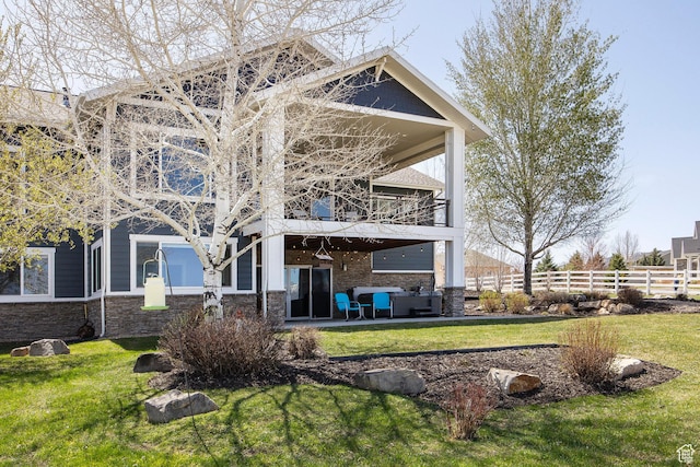 1621 S 4800 E, Heber City, UT 84032 - back of house with a balcony, stone siding, and a patio area