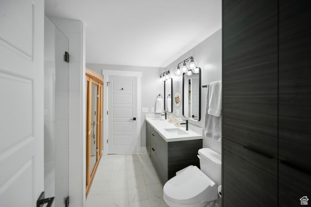 2848 S Preening Way, Saratoga Springs, UT 84045 - full bathroom featuring marble look tile flooring, double vanity, toilet, baseboards, and a shower