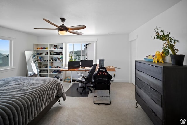 2848 S Preening Way, Saratoga Springs, UT 84045 - bedroom featuring an office area, carpet flooring, and a ceiling fan
