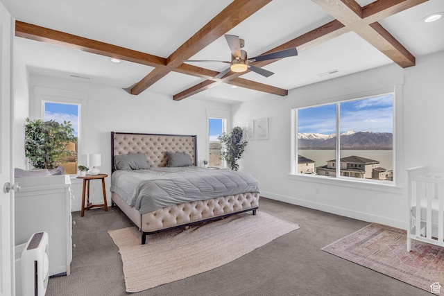 2948 S Puddle Ln, Saratoga Springs, UT 84045 - carpeted bedroom featuring visible vents, multiple windows, beam ceiling, and coffered ceiling