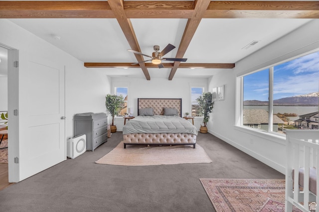 2948 S Puddle Ln, Saratoga Springs, UT 84045 - carpeted bedroom with visible vents, coffered ceiling, beam ceiling, and multiple windows