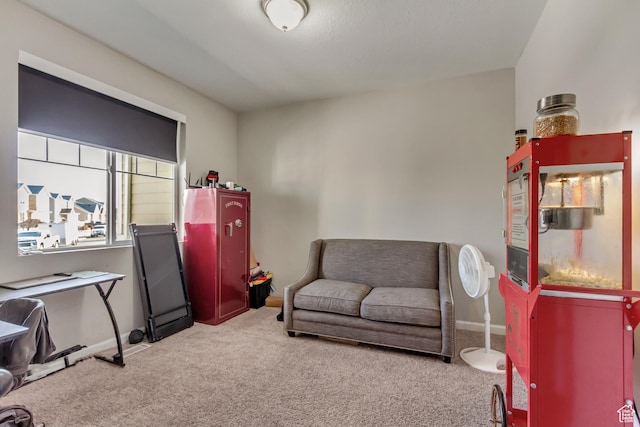 sitting room with carpet and baseboards