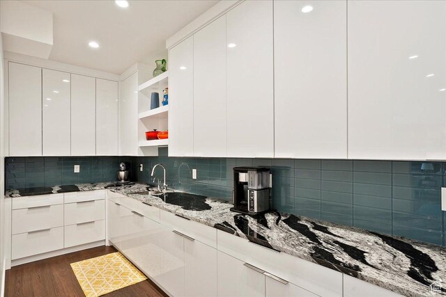 655 Wilard Peak Rd, Mantua, UT 84324 - kitchen featuring open shelves, modern cabinets, dark wood-style floors, and white cabinetry