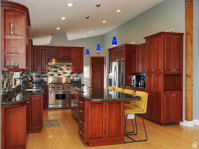 1022 E Northbonneville Dr N, Salt Lake City, UT 84103 - kitchen featuring stainless steel appliances, dark brown cabinets, under cabinet range hood, a sink, and light wood-type flooring