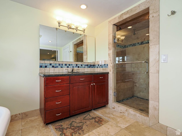 1022 E Northbonneville Dr N, Salt Lake City, UT 84103 - bathroom with a stall shower, vanity, and backsplash