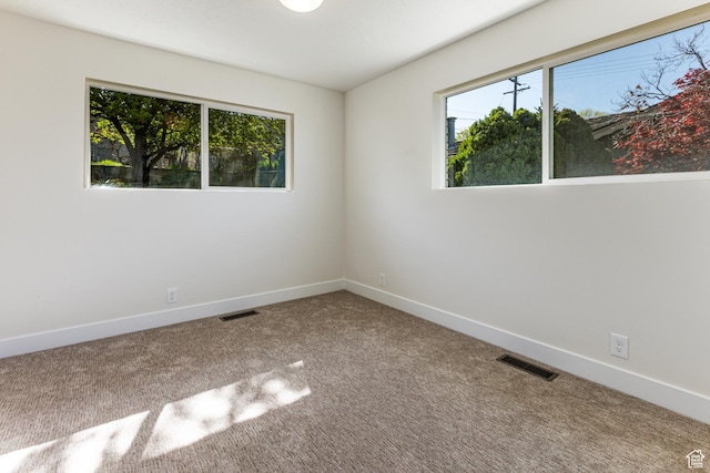 carpeted empty room with plenty of natural light, baseboards, and visible vents