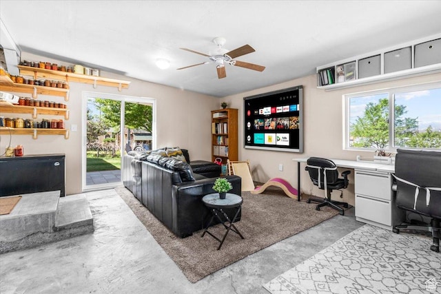 540 S 100 W, Manti, UT 84642 - living area featuring a ceiling fan, concrete flooring, and an office area