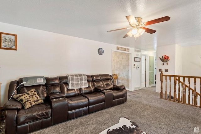 1971 N 3060 W, Clinton, UT 84015 - living room featuring baseboards, carpet flooring, a textured ceiling, and ceiling fan