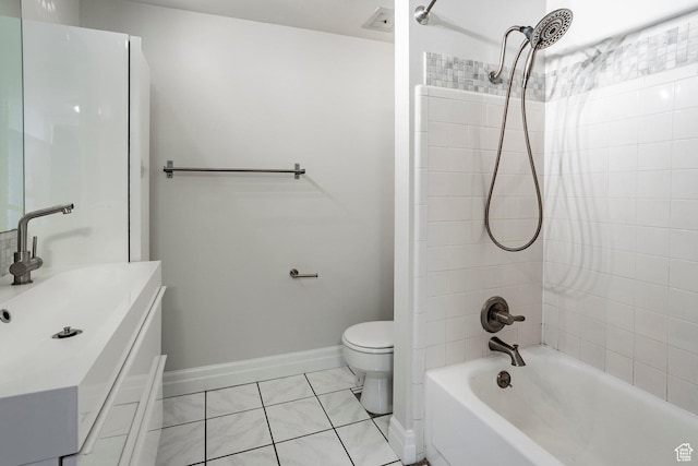 521 E 5th Ave Unit 302, Salt Lake City, UT 84103 - bathroom featuring tile patterned floors, shower / bathtub combination, toilet, vanity, and baseboards