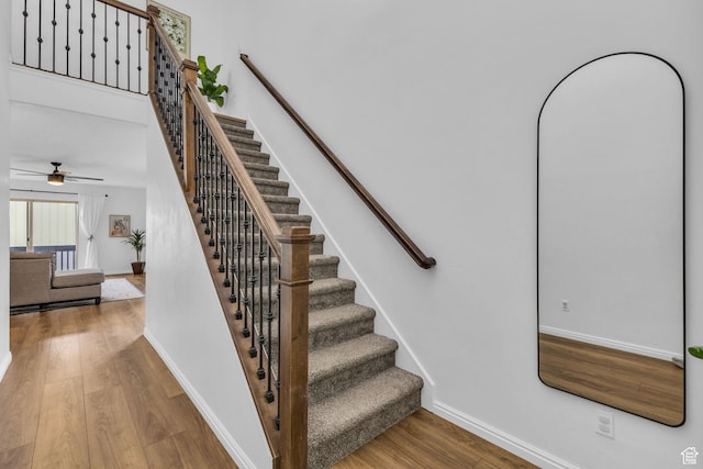 2526 S Andover St, West Haven, UT 84401 - stairs with baseboards, a ceiling fan, and wood finished floors