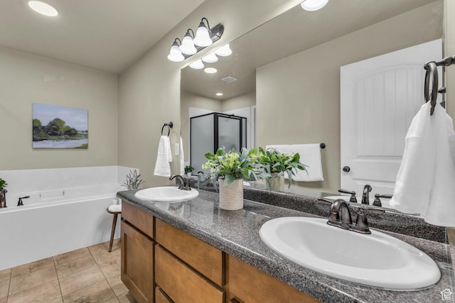 2526 S Andover St, West Haven, UT 84401 - bathroom featuring a shower stall, a bath, a sink, and double vanity