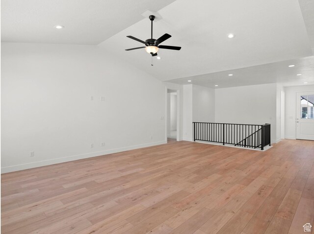 1256 W 800 S # 12, Spanish Fork, UT 84660 - spare room featuring light wood-style flooring, recessed lighting, a ceiling fan, and lofted ceiling