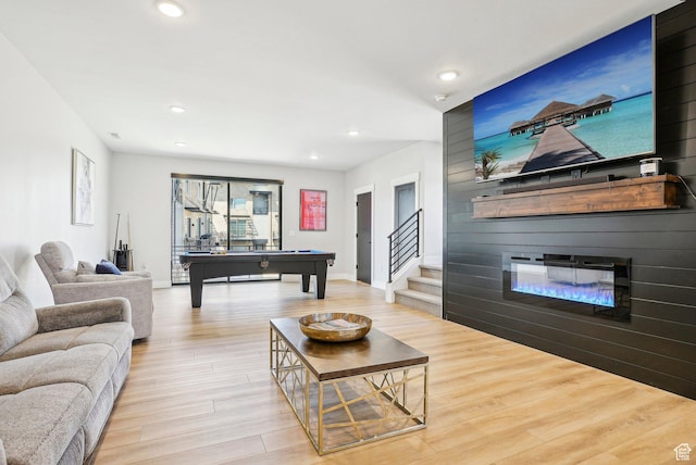 1152 Gambel Oak Way, Park City, UT 84098 - living area with recessed lighting, billiards, a large fireplace, and light wood-style flooring