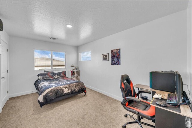 1519 E Honeycomb Dr S, St George, UT 84790 - carpeted bedroom featuring a desk, baseboards, a textured ceiling, and recessed lighting