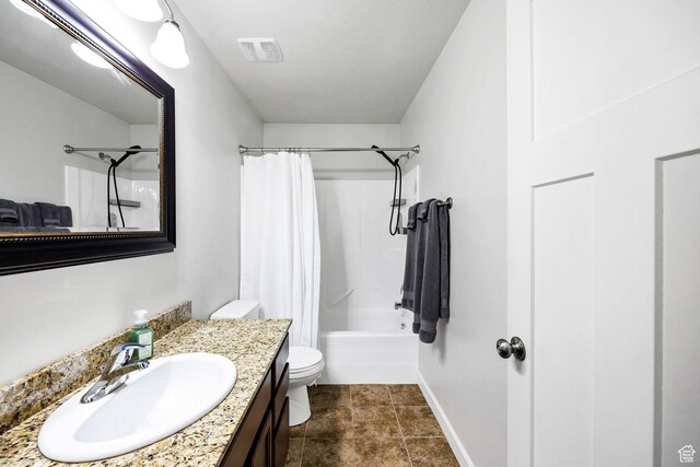 455 W 1140 N, Logan, UT 84341 - bathroom featuring vanity, shower / bath combination with curtain, baseboards, toilet, and visible vents