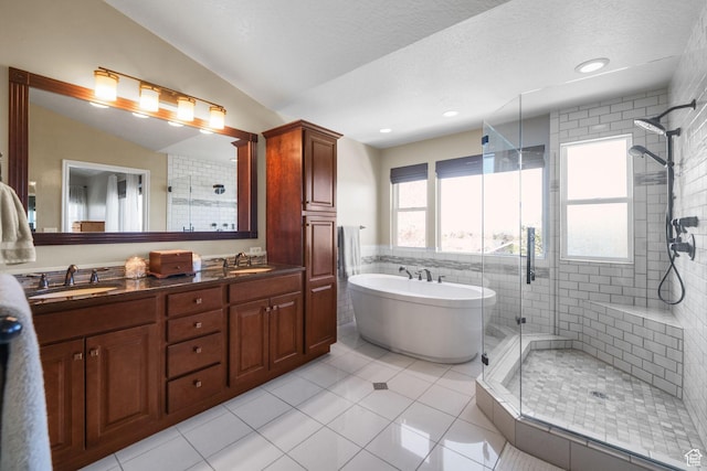 bathroom with a sink and a shower stall
