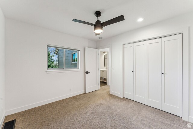 4824 N Meadow Loop Rd Unit 7, Park City, UT 84098 - unfurnished bedroom with baseboards, visible vents, recessed lighting, light colored carpet, and a closet