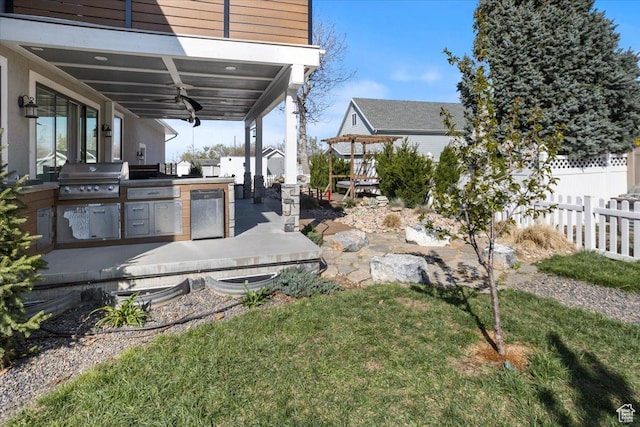 364 W Clark Cir, Farmington, UT 84025 - view of yard with an outdoor kitchen, ceiling fan, and a patio area