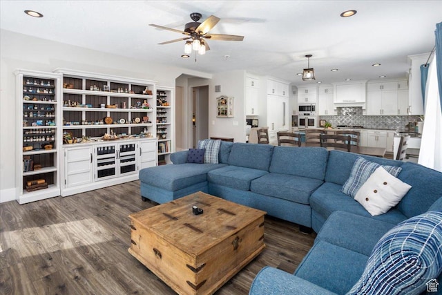 364 W Clark Cir, Farmington, UT 84025 - living area with a ceiling fan, dark wood finished floors, and recessed lighting