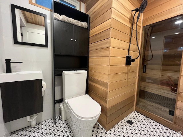 364 W Clark Cir, Farmington, UT 84025 - full bath with a stall shower, toilet, vanity, and wooden walls