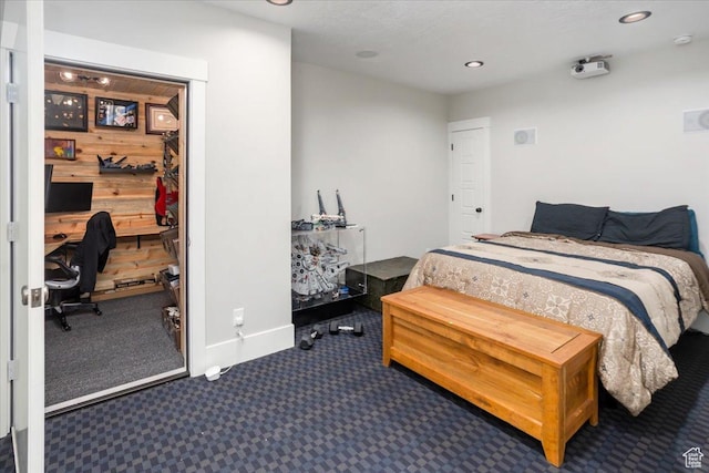 364 W Clark Cir, Farmington, UT 84025 - bedroom with dark carpet, a desk, baseboards, and recessed lighting