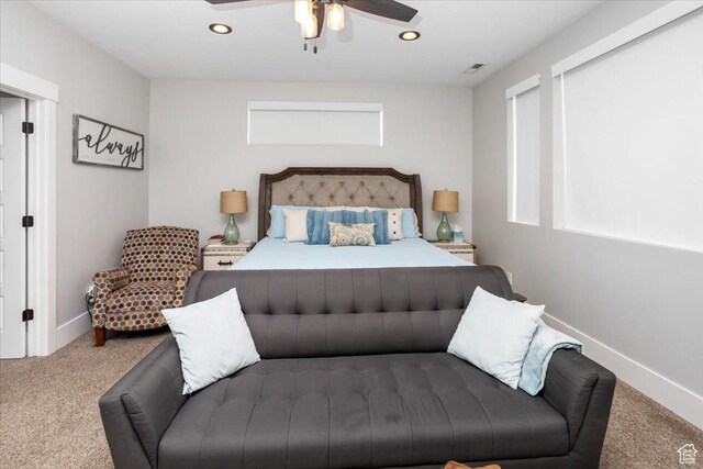 364 W Clark Cir, Farmington, UT 84025 - carpeted bedroom with baseboards, recessed lighting, and ceiling fan