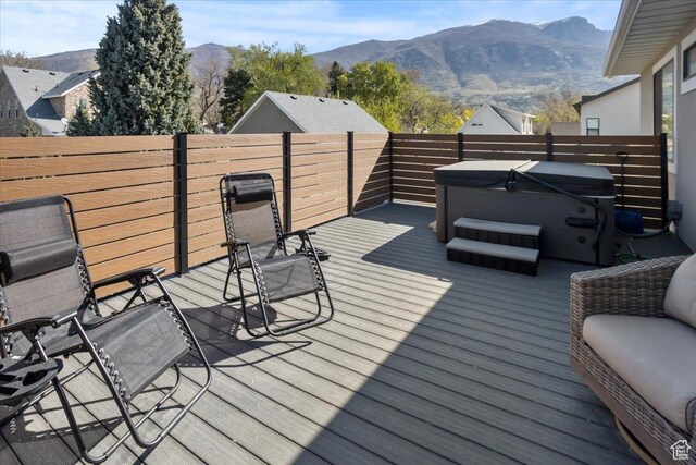 364 W Clark Cir, Farmington, UT 84025 - deck featuring a hot tub and a mountain view