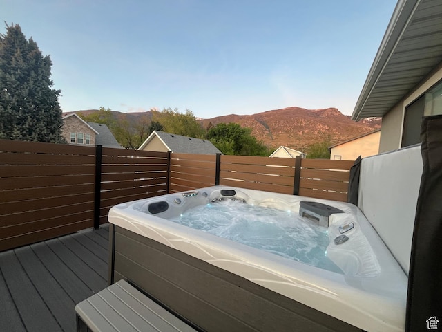 364 W Clark Cir, Farmington, UT 84025 - wooden terrace featuring a hot tub and a mountain view