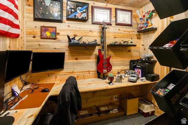 364 W Clark Cir, Farmington, UT 84025 - carpeted home office featuring wooden walls