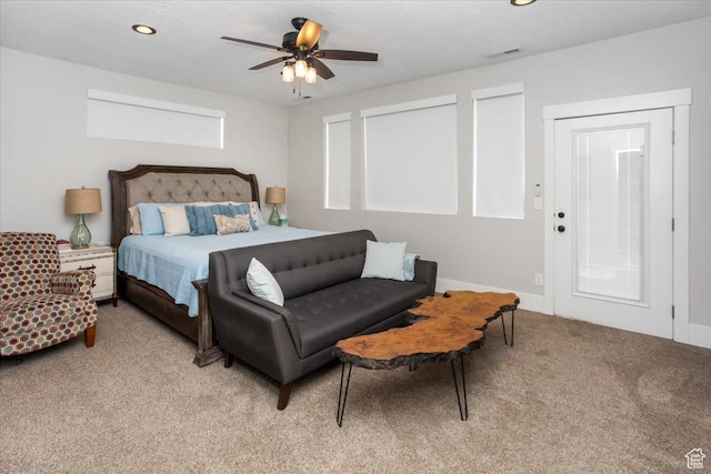 364 W Clark Cir, Farmington, UT 84025 - bedroom with light carpet, recessed lighting, and a ceiling fan