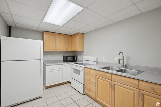 2710 Forest Spring Way, Salt Lake City, UT 84106 - kitchen with a sink, light tile patterned floors, a drop ceiling, and white appliances