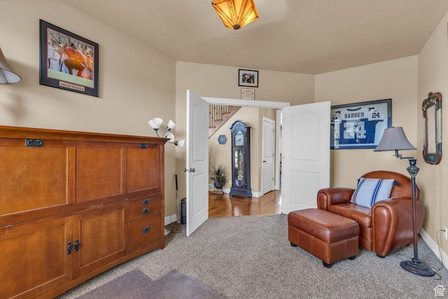 3627 W Augusta Dr, Syracuse, UT 84075 - living area with carpet floors, baseboards, and stairs