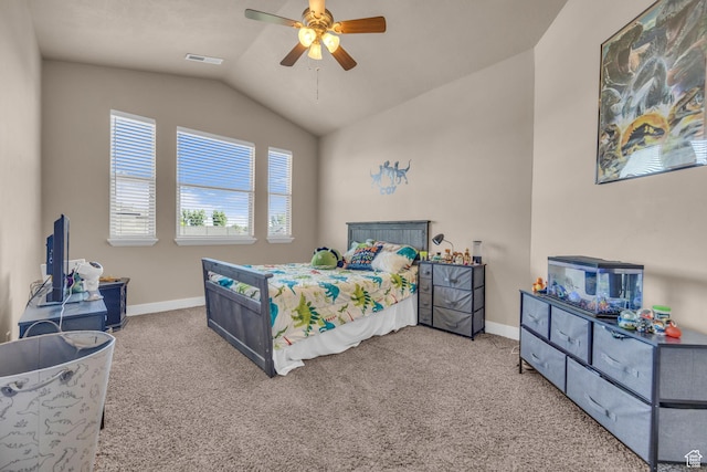 3627 W Augusta Dr, Syracuse, UT 84075 - bedroom featuring vaulted ceiling, carpet floors, baseboards, and ceiling fan