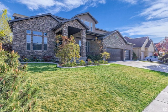 3627 W Augusta Dr, Syracuse, UT 84075 - view of front of home with stone siding, driveway, and a front lawn