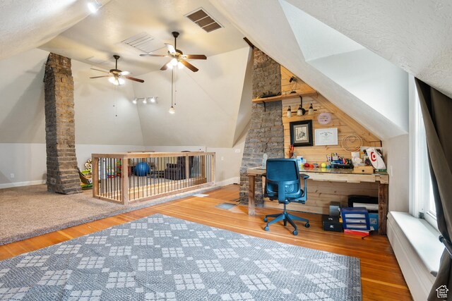290 N 300 E, Springville, UT 84663 - office with lofted ceiling, hardwood / wood-style flooring, visible vents, and ceiling fan