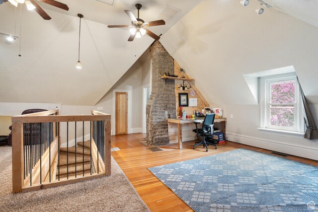 290 N 300 E, Springville, UT 84663 - office with vaulted ceiling, wood finished floors, ceiling fan, baseboards, and visible vents