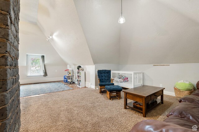 290 N 300 E, Springville, UT 84663 - recreation room featuring lofted ceiling, baseboards, and carpet