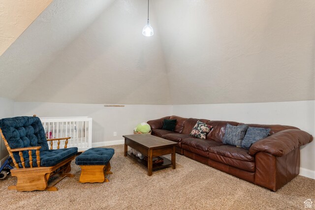 290 N 300 E, Springville, UT 84663 - living room with baseboards, vaulted ceiling, and carpet flooring