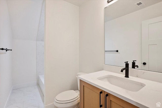 2649 N 3975 W, Plain City, UT 84404 - full bathroom featuring vanity, marble finish floor, baseboards, toilet, and visible vents