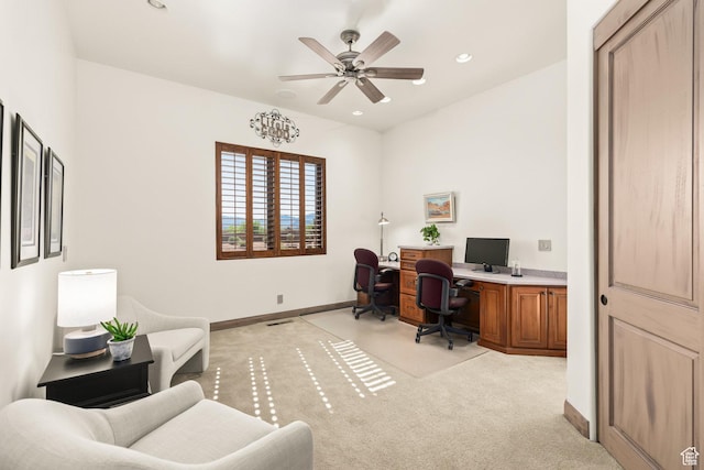 2410 W Entrada Trl Unit 15, St George, UT 84770 - office featuring light carpet, a ceiling fan, baseboards, and recessed lighting