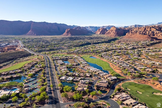 2410 W Entrada Trl Unit 15, St George, UT 84770 - birds eye view of property with a water and mountain view, view of golf course, and a residential view