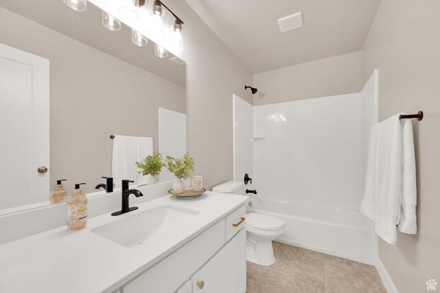227 N 250 E, Salem, UT 84653 - bathroom with shower / bathing tub combination, vanity, toilet, tile patterned flooring, and visible vents